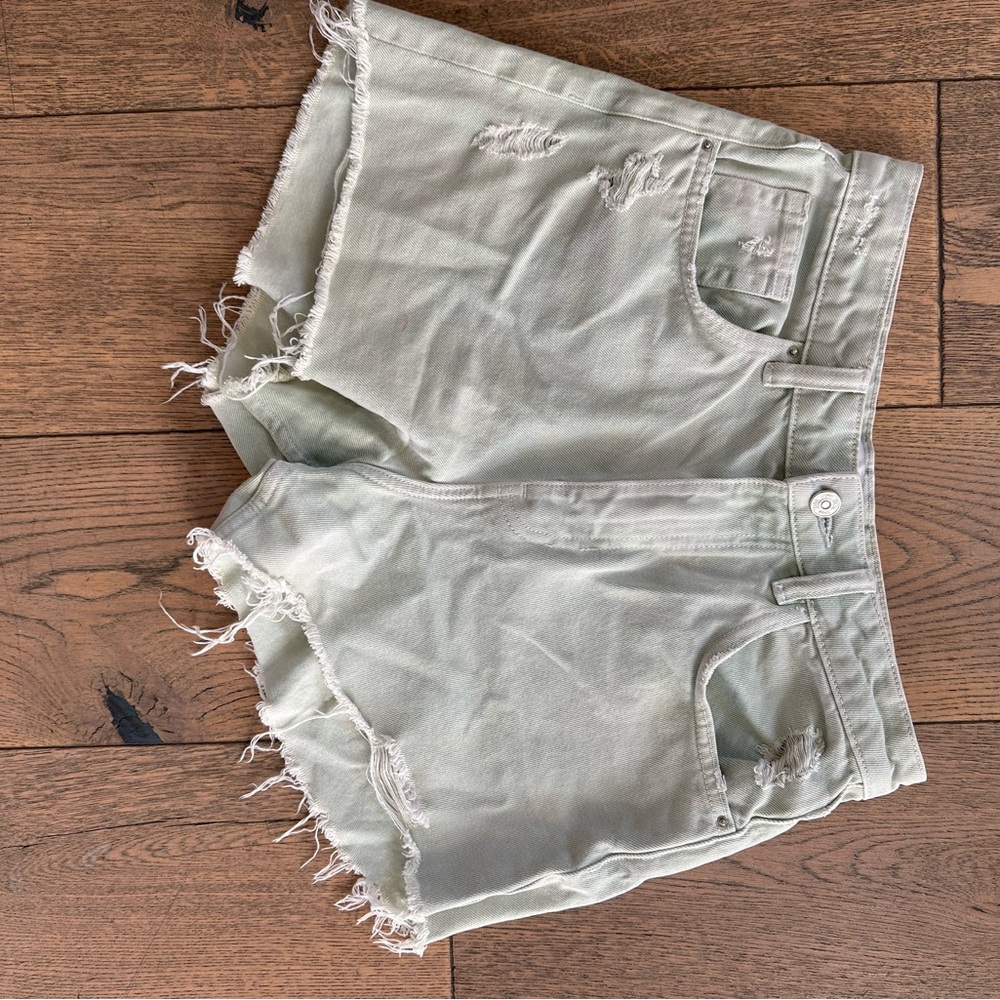 Zara Light Mint Green Distressed Jean Shorts